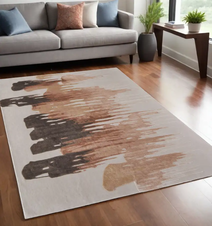 Tan Brown and Orange Abstract Hand Tufted Area Rug Photo 1