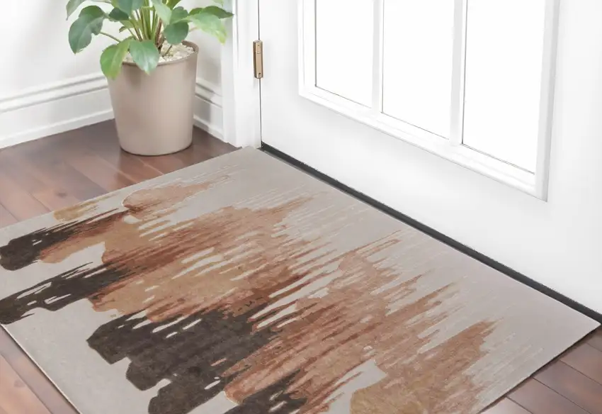 Tan Brown and Orange Abstract Hand Tufted Area Rug Photo 1