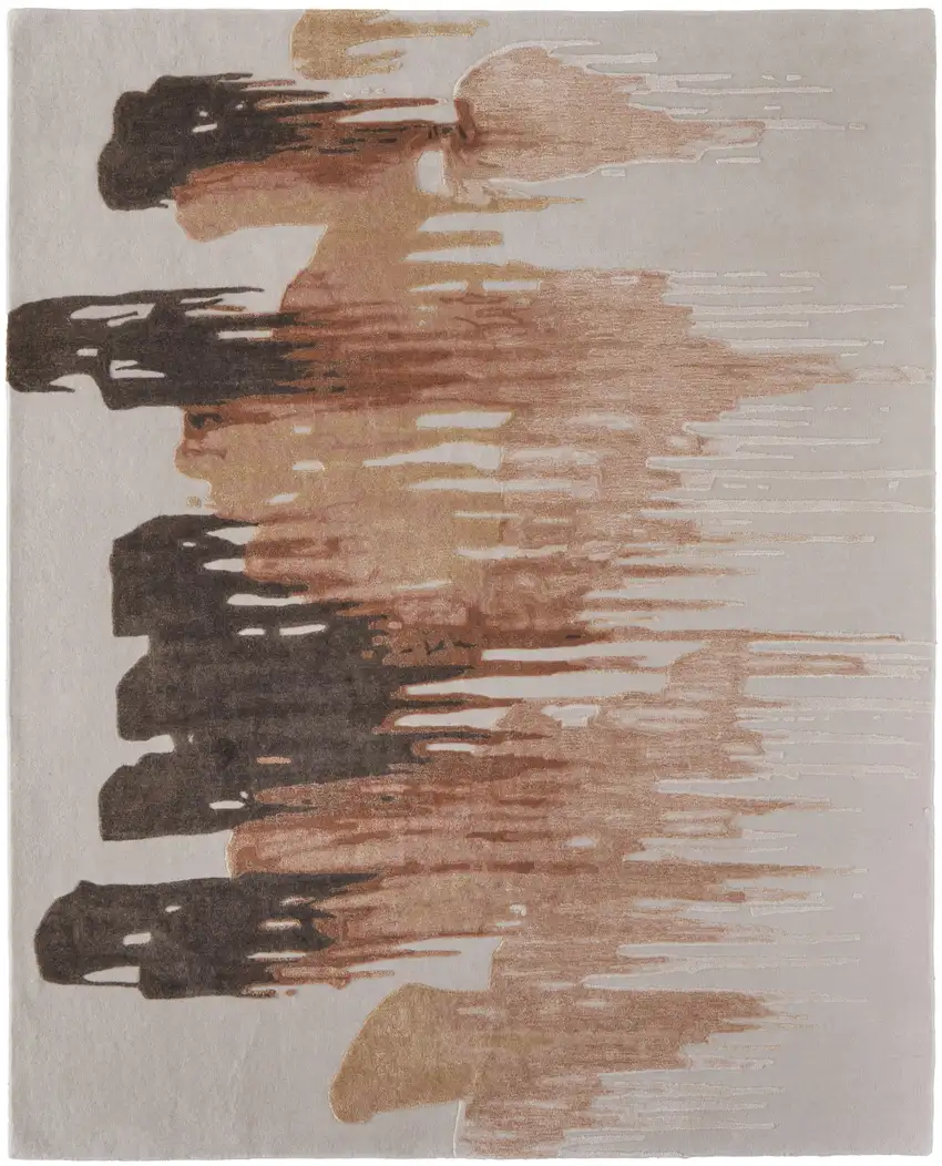 Tan Brown and Orange Abstract Hand Tufted Area Rug Photo 2