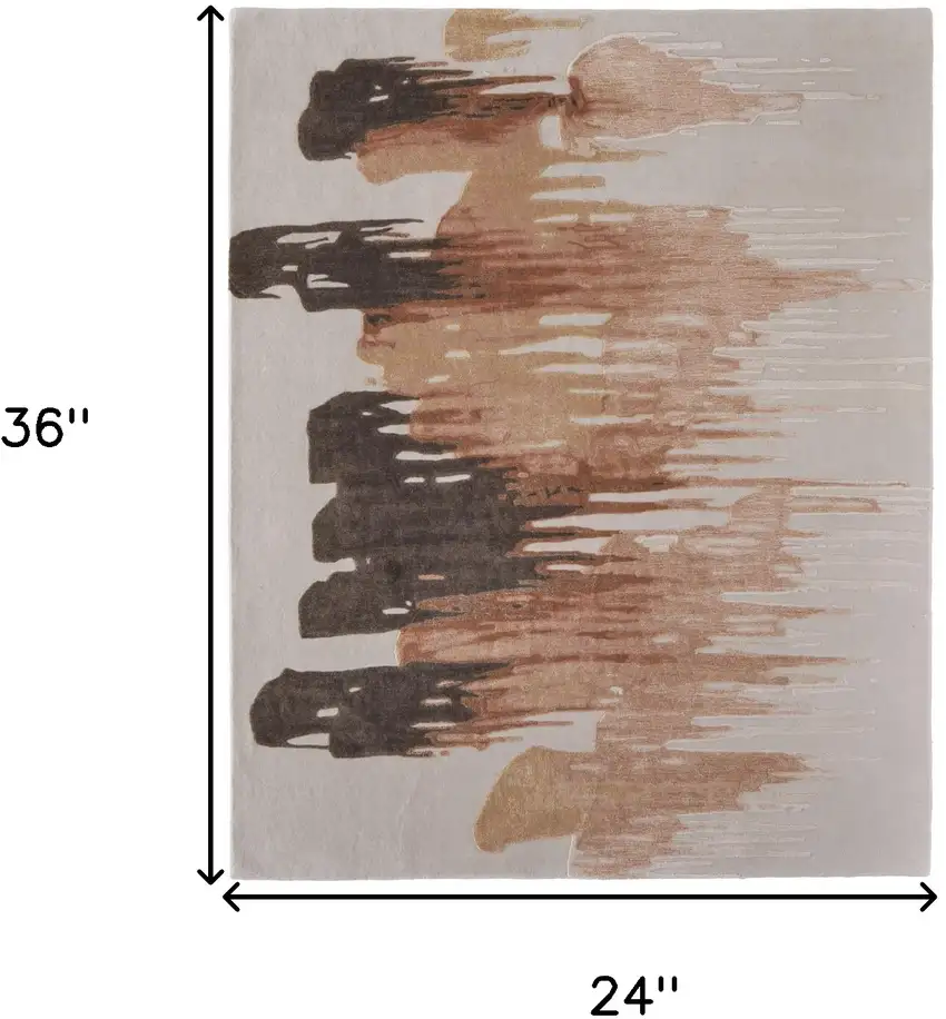 Tan Brown and Orange Abstract Hand Tufted Area Rug Photo 3