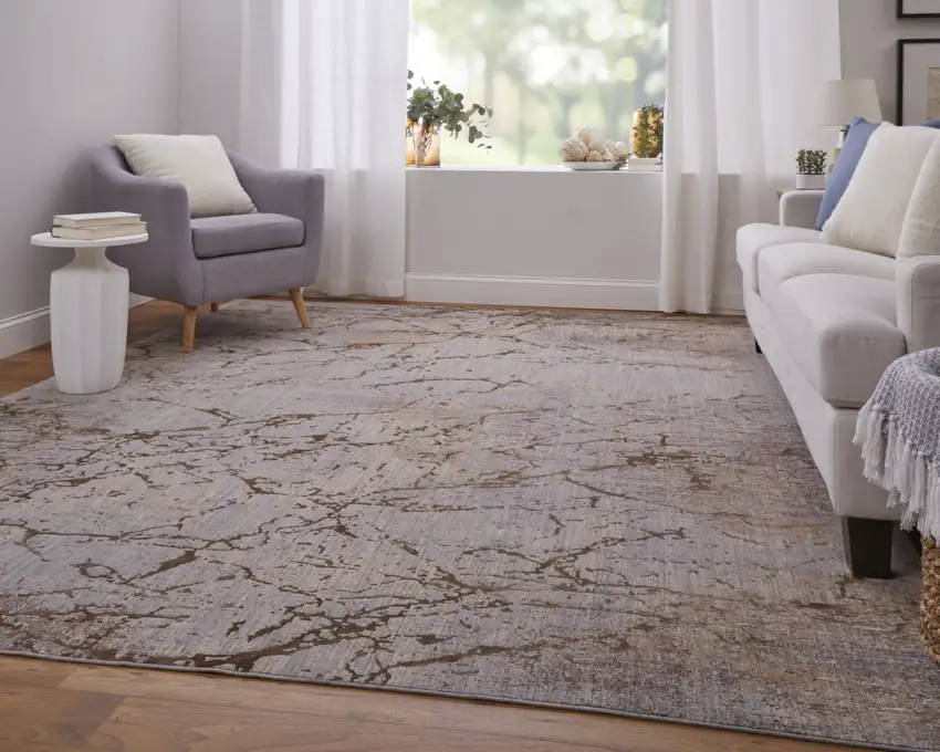 Tan Brown and Taupe Abstract Power Loom Area Rug Photo 9
