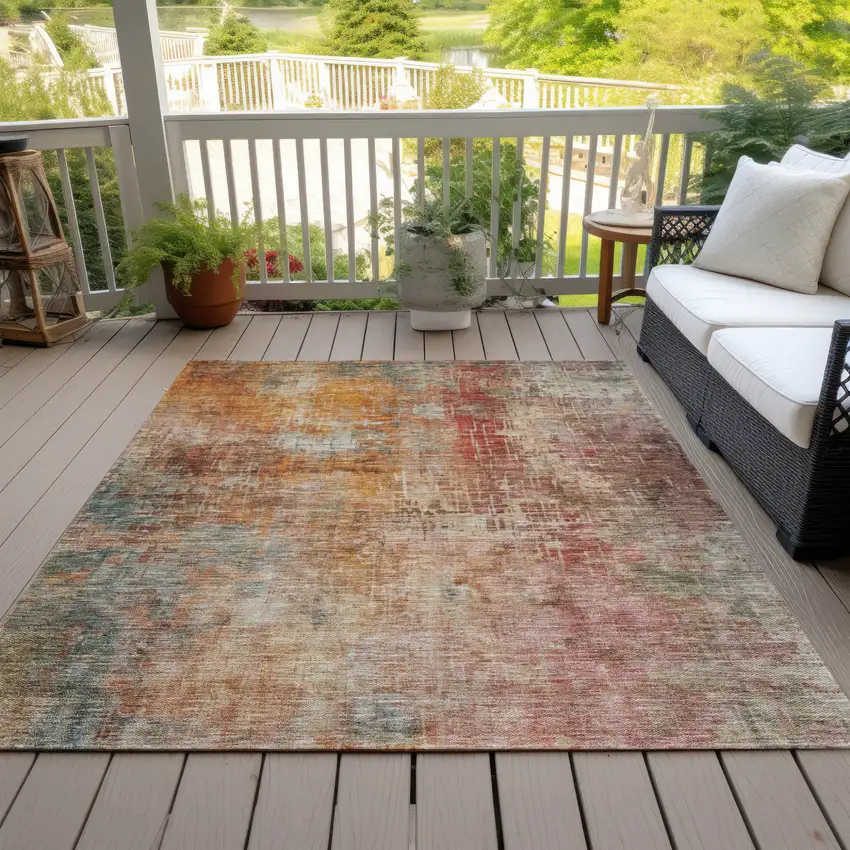 Tan Copper And Terra Cotta Abstract Washable Indoor Outdoor Area Rug Photo 9