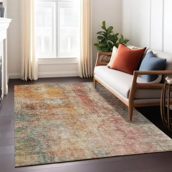 Tan Copper And Terra Cotta Abstract Washable Indoor Outdoor Area Rug Photo 9