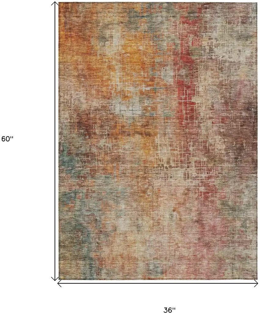 Tan Copper And Terra Cotta Abstract Washable Indoor Outdoor Area Rug Photo 3