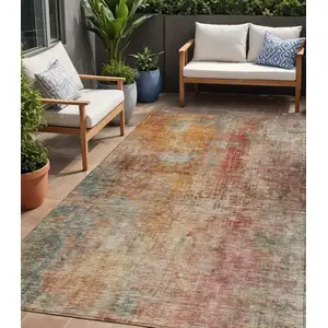 Photo of Tan Copper And Terra Cotta Abstract Washable Indoor Outdoor Area Rug