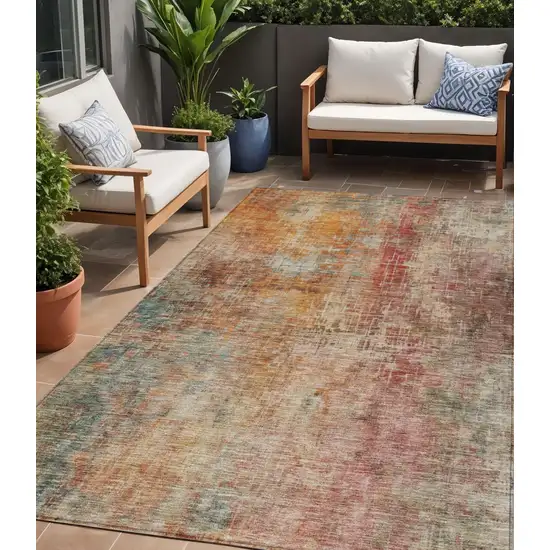 Tan Copper And Terra Cotta Abstract Washable Indoor Outdoor Area Rug Photo 1