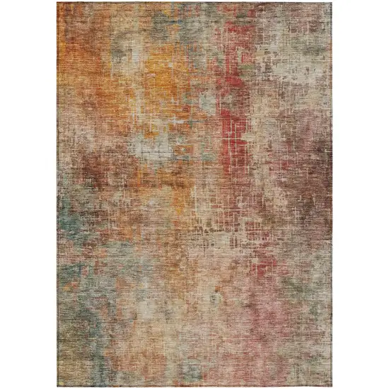 Tan Copper And Terra Cotta Abstract Washable Indoor Outdoor Area Rug Photo 2