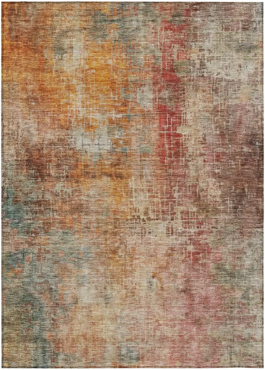 Tan Copper And Terra Cotta Abstract Washable Indoor Outdoor Area Rug Photo 2