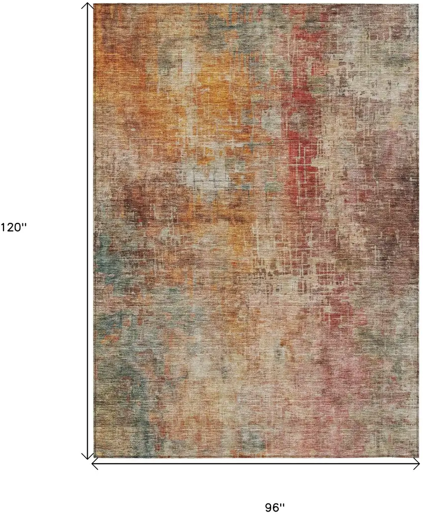 Tan Copper And Terra Cotta Abstract Washable Indoor Outdoor Area Rug Photo 3