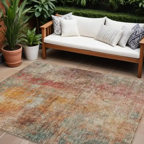 Tan Copper And Terra Cotta Abstract Washable Indoor Outdoor Area Rug Photo 1