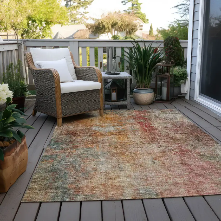 Tan Copper And Terra Cotta Abstract Washable Indoor Outdoor Area Rug Photo 8