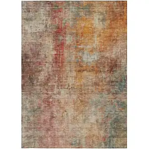 Photo of Tan Copper And Terra Cotta Abstract Washable Indoor Outdoor Area Rug