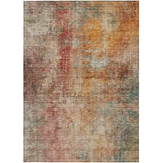 Tan Copper And Terra Cotta Abstract Washable Indoor Outdoor Area Rug Photo 7