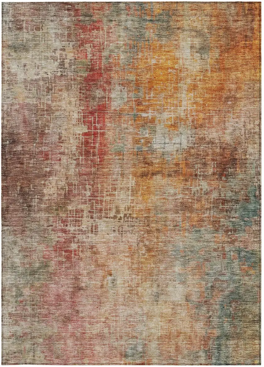 Tan Copper And Terra Cotta Abstract Washable Indoor Outdoor Area Rug Photo 7