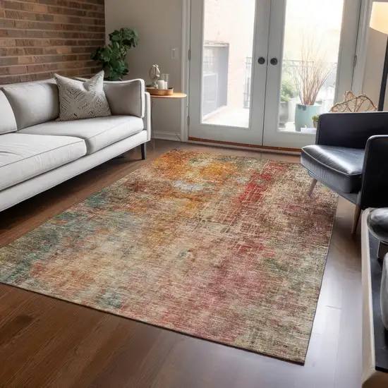 Tan Copper And Terra Cotta Abstract Washable Indoor Outdoor Area Rug Photo 9