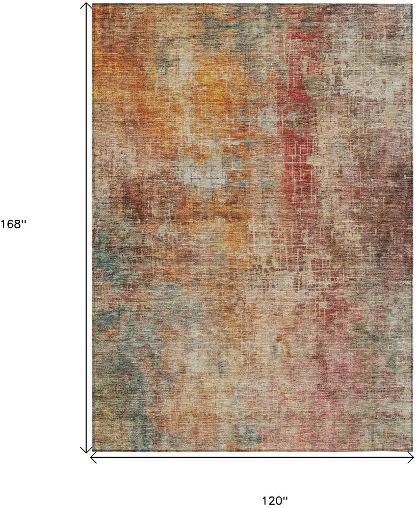 Tan Copper And Terra Cotta Abstract Washable Indoor Outdoor Area Rug Photo 3
