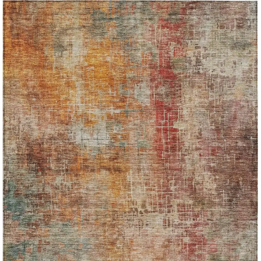 Tan Copper And Terra Cotta Abstract Washable Indoor Outdoor Area Rug Photo 7