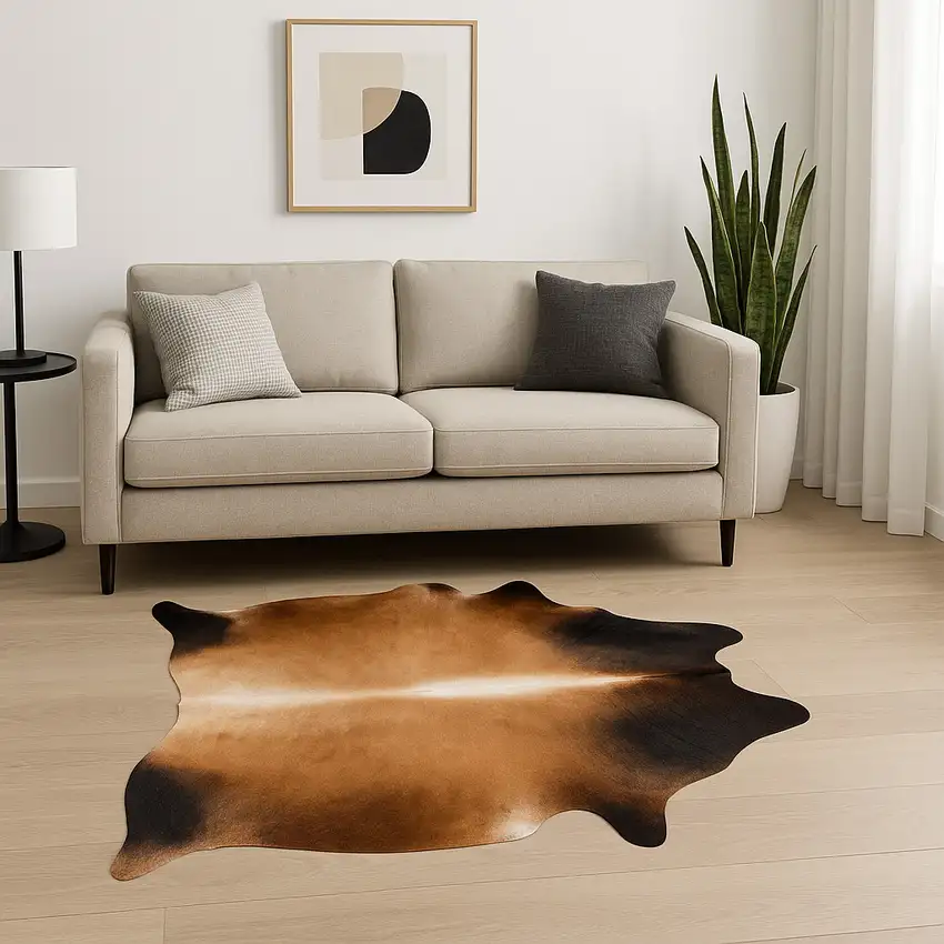 Tan Cowhide Cowhide Print Area Rug Photo 1
