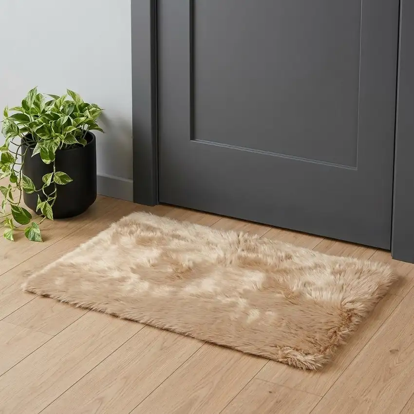 Tan Faux Fur Rectangular Area Rug Photo 1