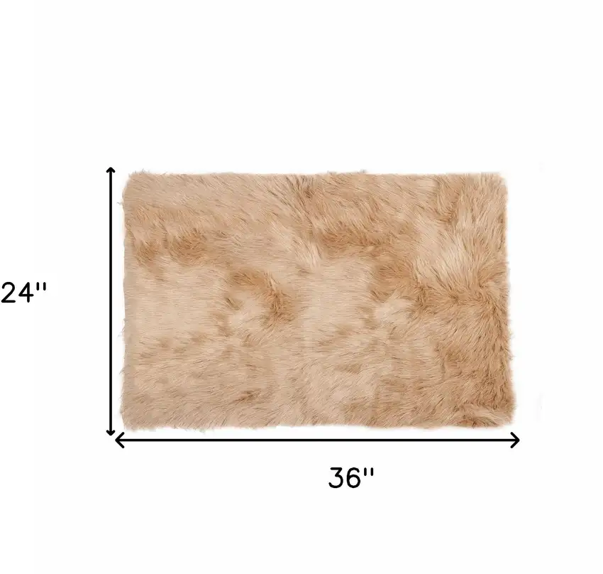 Tan Faux Fur Rectangular Area Rug Photo 3