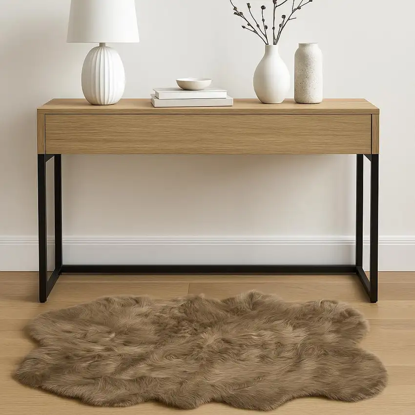Tan Faux Fur Washable Non Skid Area Rug Photo 2