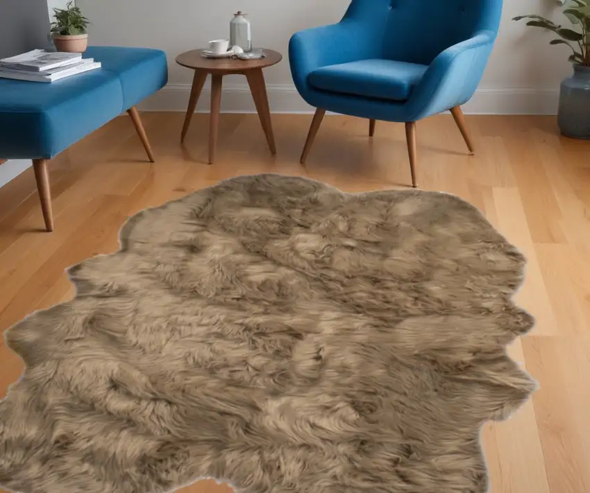 Tan Faux Fur Washable Non Skid Area Rug Photo 1