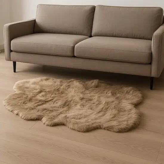 Tan Faux Fur Washable Non Skid Area Rug Photo 1