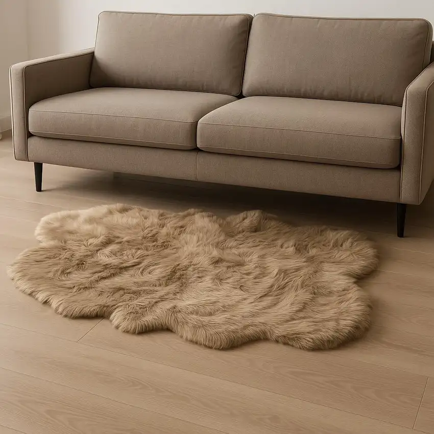 Tan Faux Fur Washable Non Skid Area Rug Photo 1