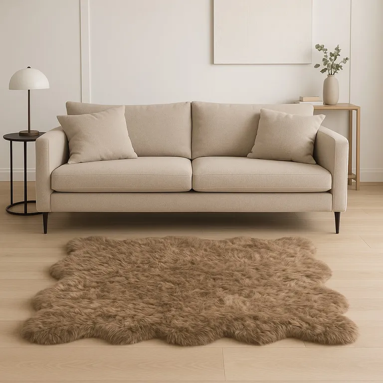 Tan Faux Fur Washable Non Skid Area Rug Photo 4