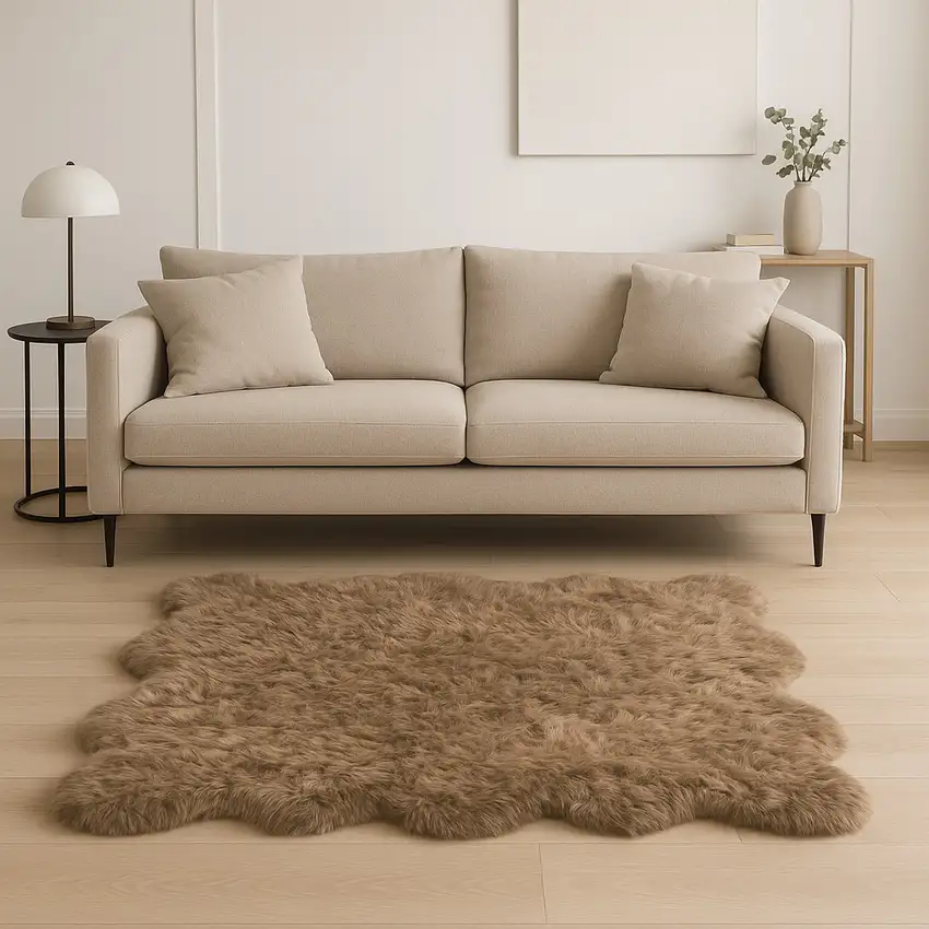 Tan Faux Fur Washable Non Skid Area Rug Photo 1
