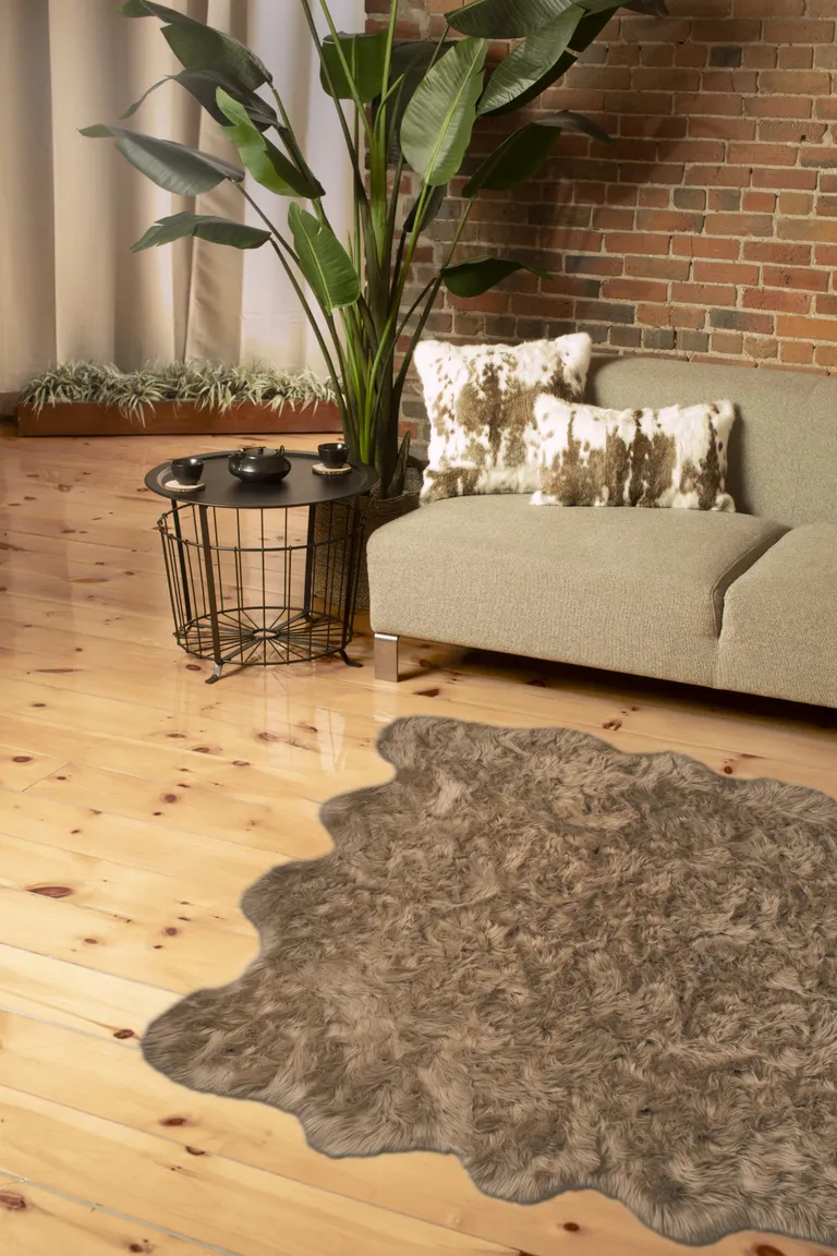 Tan Faux Fur Washable Non Skid Area Rug Photo 1