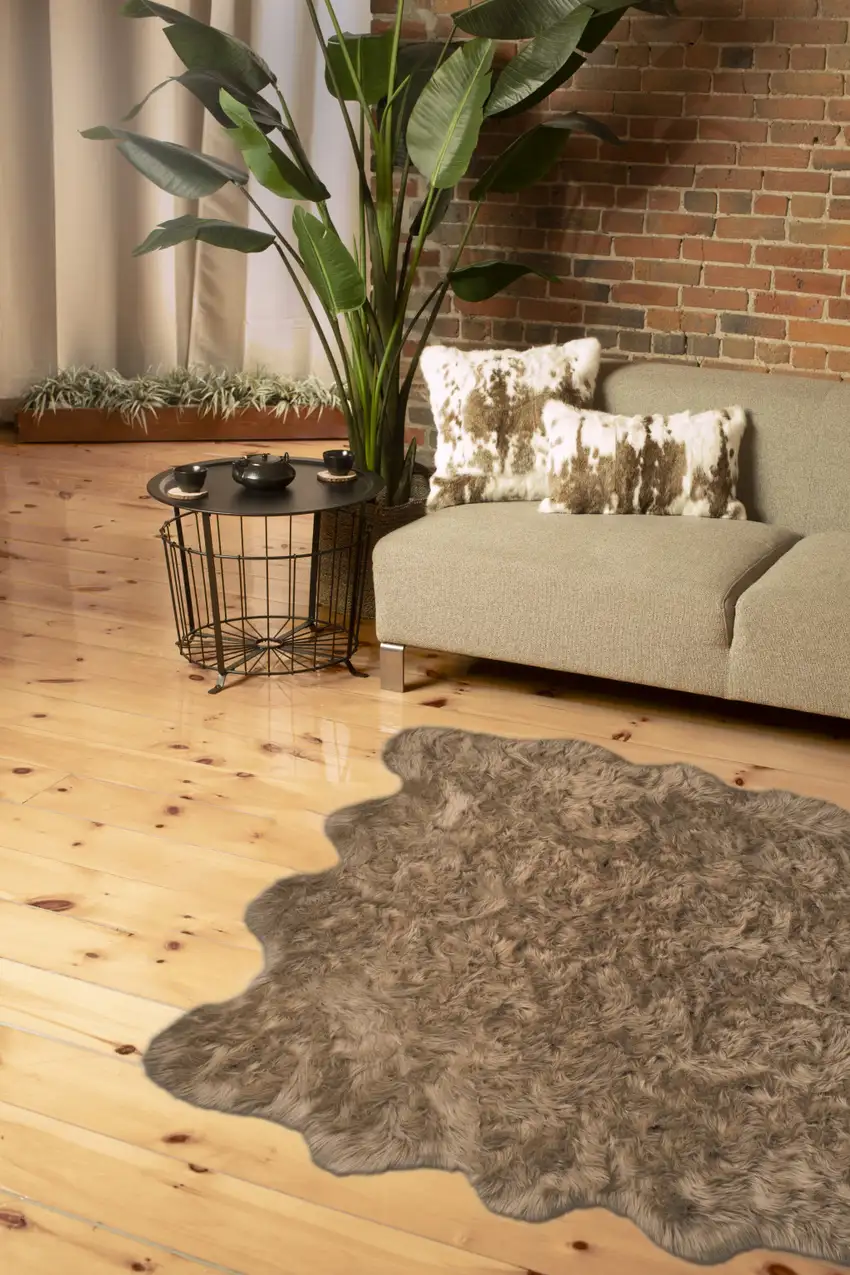 Tan Faux Fur Washable Non Skid Area Rug Photo 3