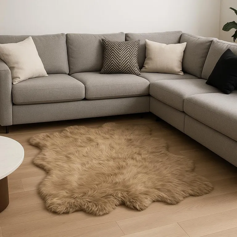 Tan Faux Sheepskin Non Skid Area Rug Photo 5