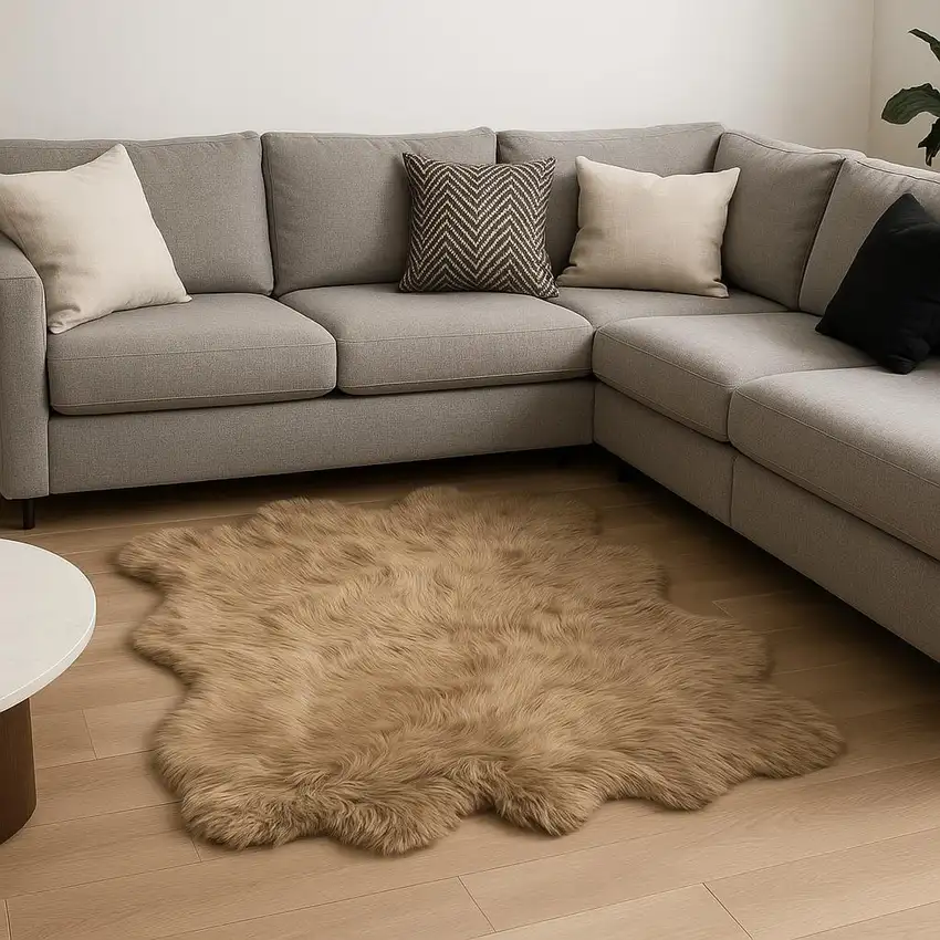 Tan Faux Sheepskin Shag Washable Area Rug Photo 1