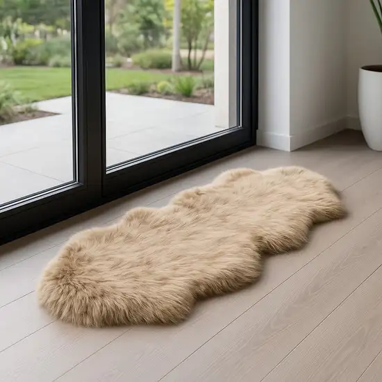 6' Tan Faux Sheepskin Washable Area Rug Photo 1