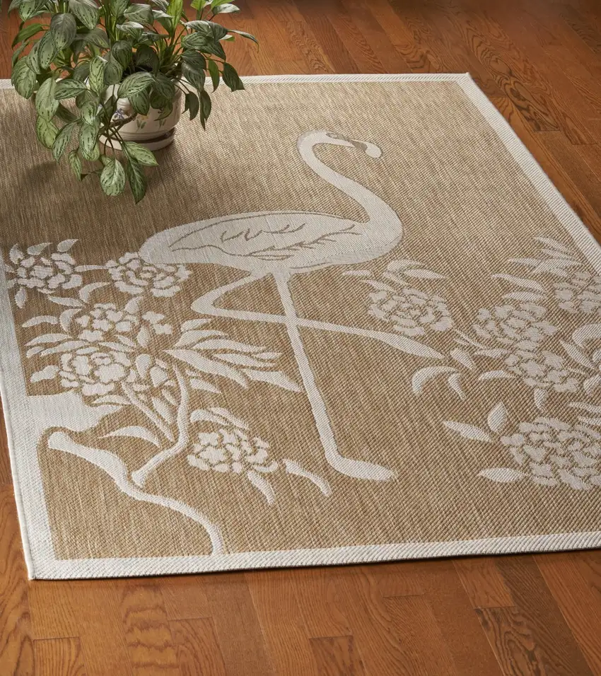 Tan Flamingo Indoor Outdoor Area Rug Photo 8
