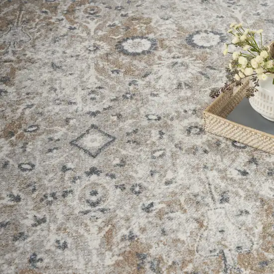 Tan Floral Distressed Area Rug Photo 9