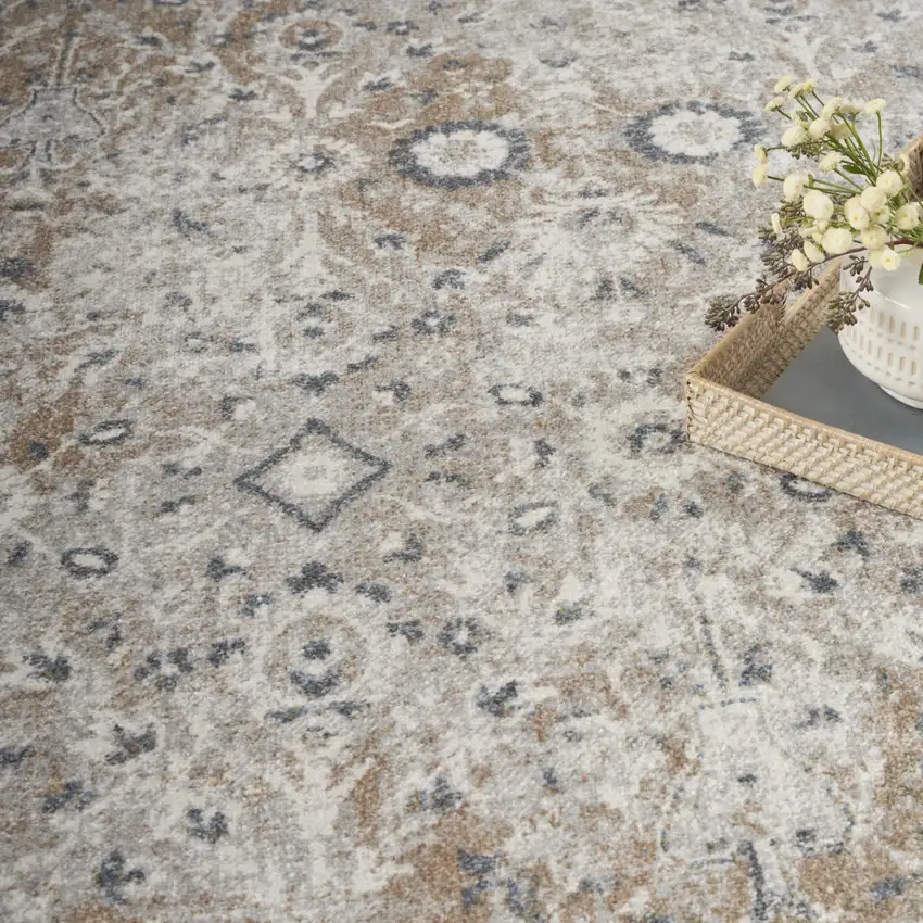 Tan Floral Distressed Area Rug Photo 9
