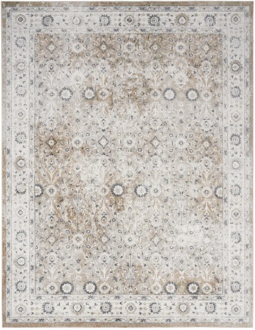 Tan Floral Distressed Area Rug Photo 7