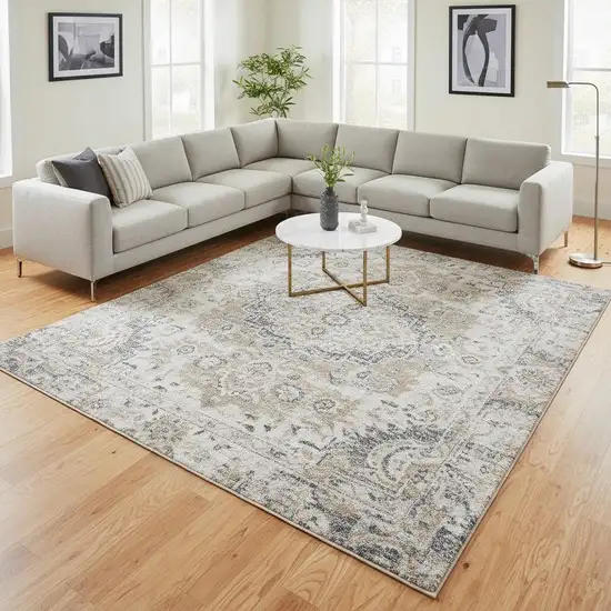Tan Floral Distressed Area Rug Photo 1