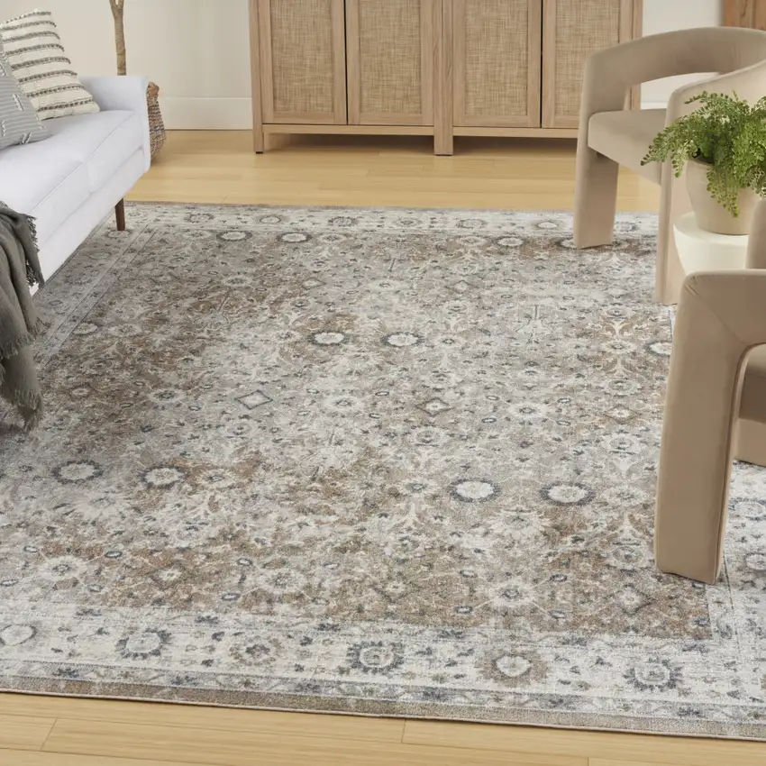 Tan Floral Distressed Area Rug Photo 5