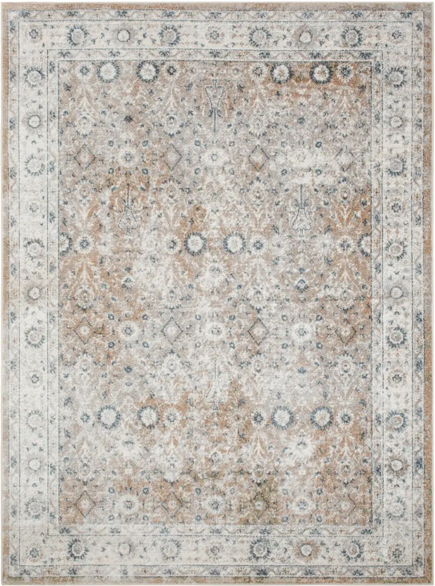 Tan Floral Distressed Area Rug Photo 4