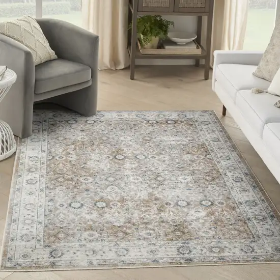 Tan Floral Distressed Area Rug Photo 5