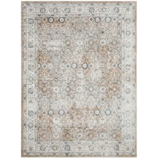 Tan Floral Distressed Area Rug Photo 8
