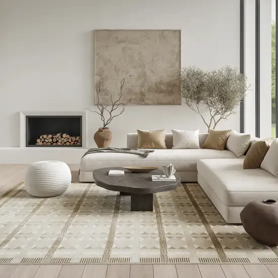 Tan Geometric Area Rug Photo 5