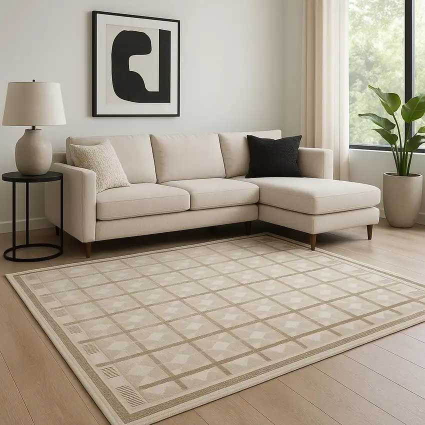 Tan Geometric Area Rug Photo 1
