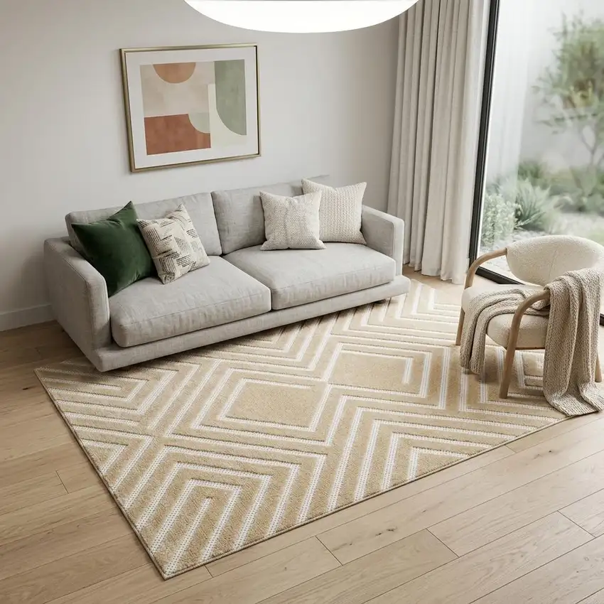 Tan Geometric Area Rug Photo 1
