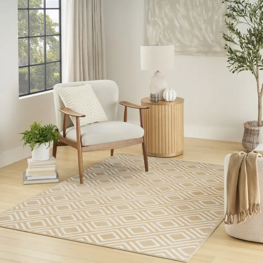 Tan Geometric Area Rug Photo 3