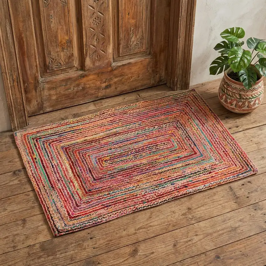 Tan Geometric Hand Braided Area Rug Photo 1