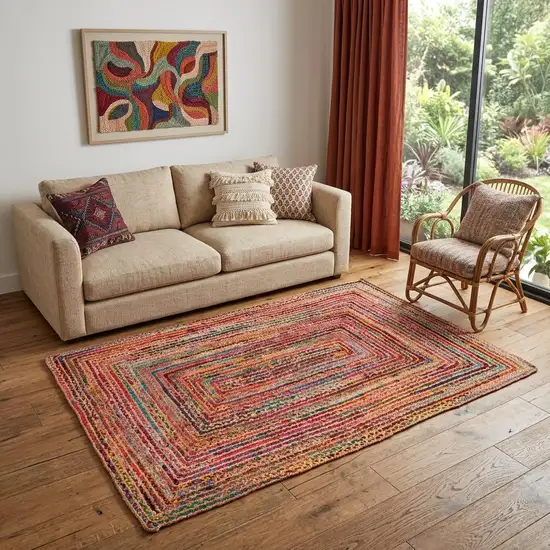 5' X 7' Tan Geometric Hand Braided Area Rug Photo 1